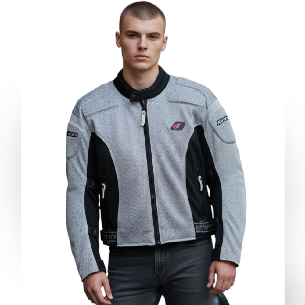 Ignition Men's Motorcycle Jacket Black Silver Double Mesh Removable Pads